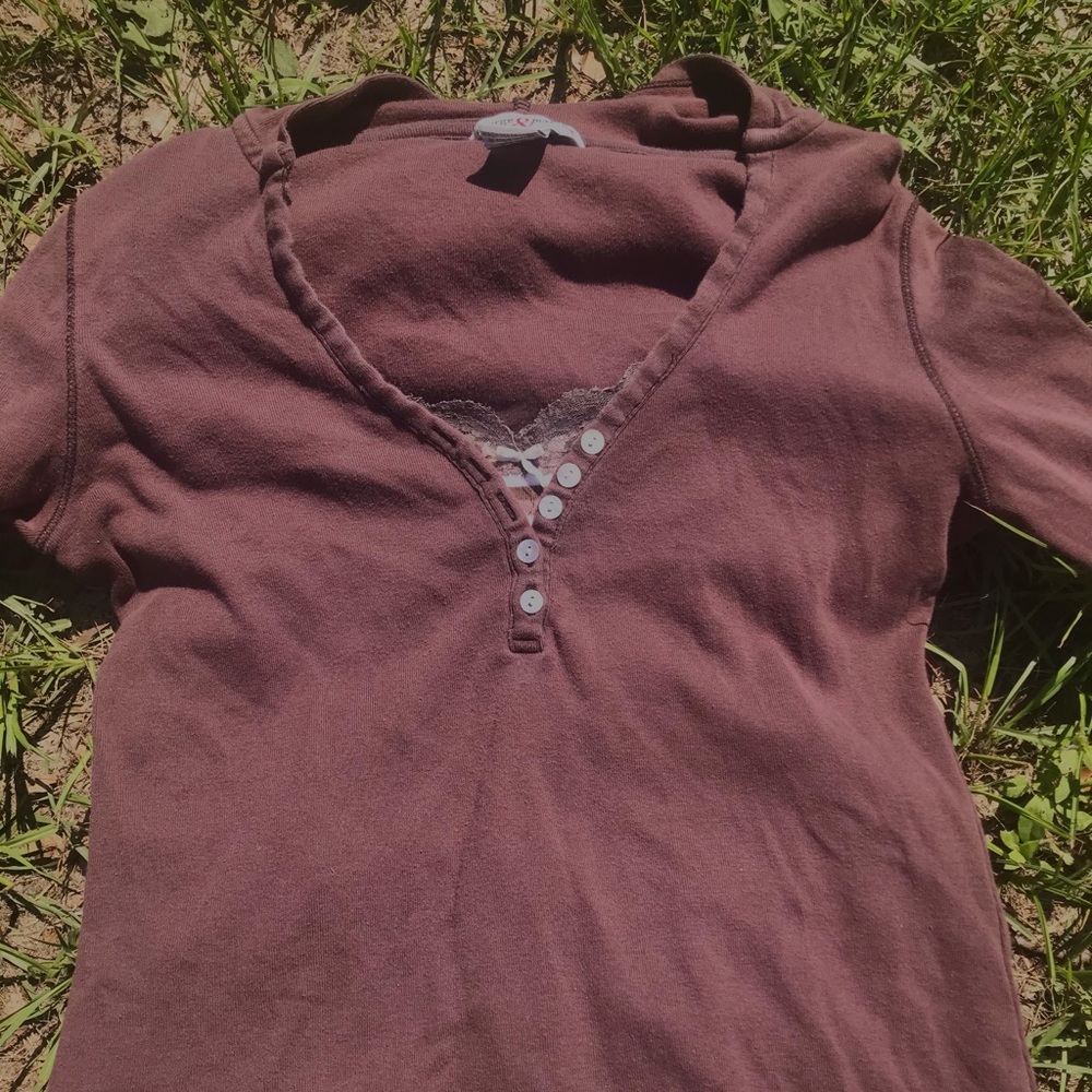Y2K layered with lace brown long sleeve size small